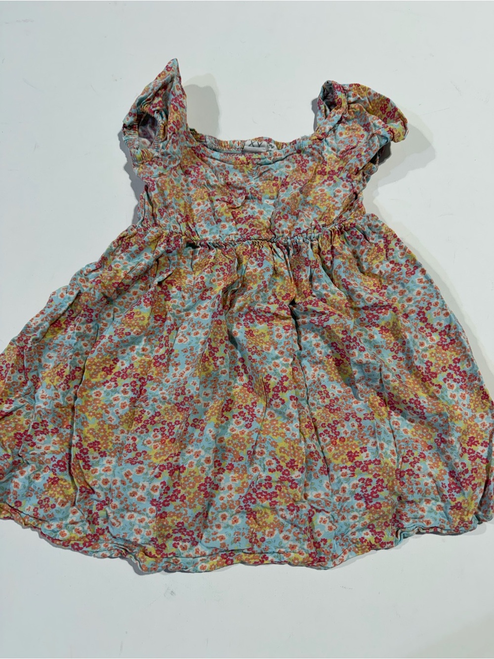 Roxy Girls Floral Dress - Light Blue, Pink & Yellow